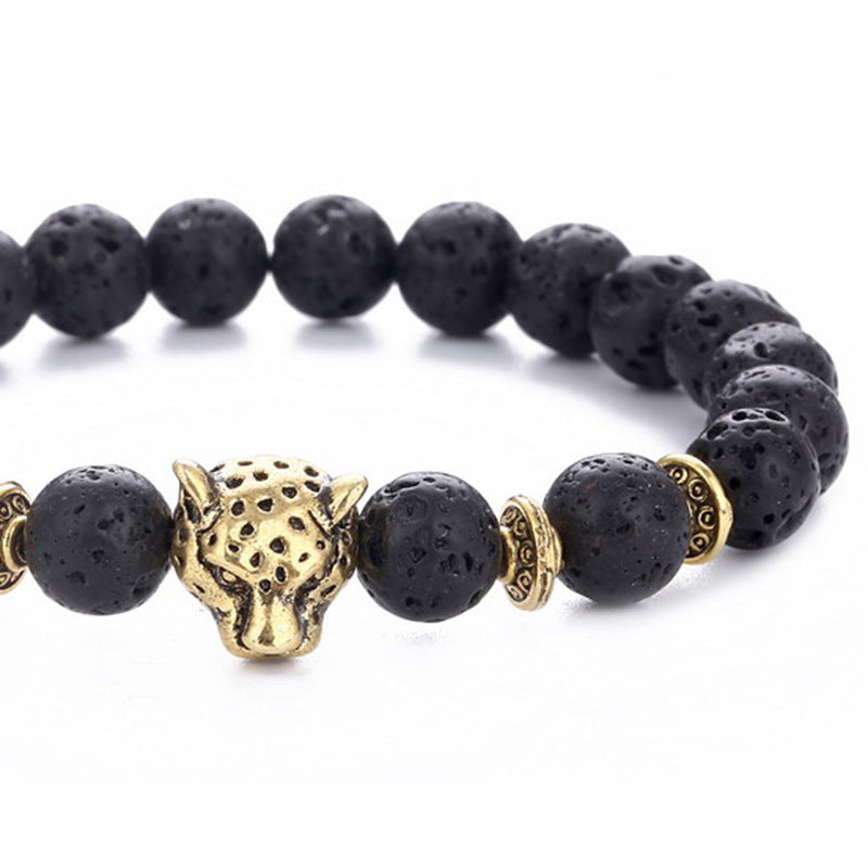 Brazalete elástico de roca volcánica de la cabeza del leopardo de la aleación al por mayor